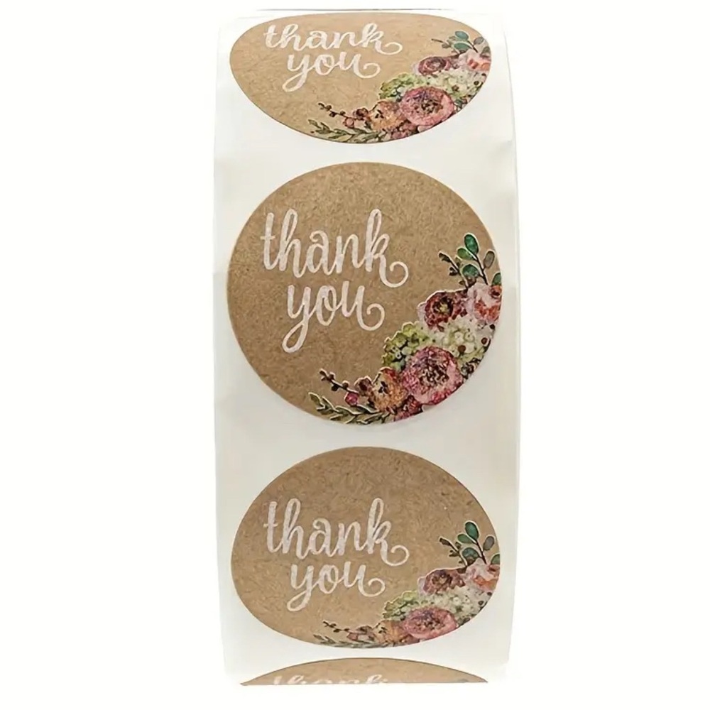 500pcs Kraft Paper Floral Thank You Stickers - Picture 2 of 5